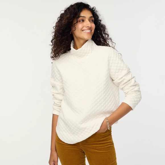 New JCREW Size XS Quilted Mockneck Pullover Top in Ivory $89 BL249 - Picture 1 of 5